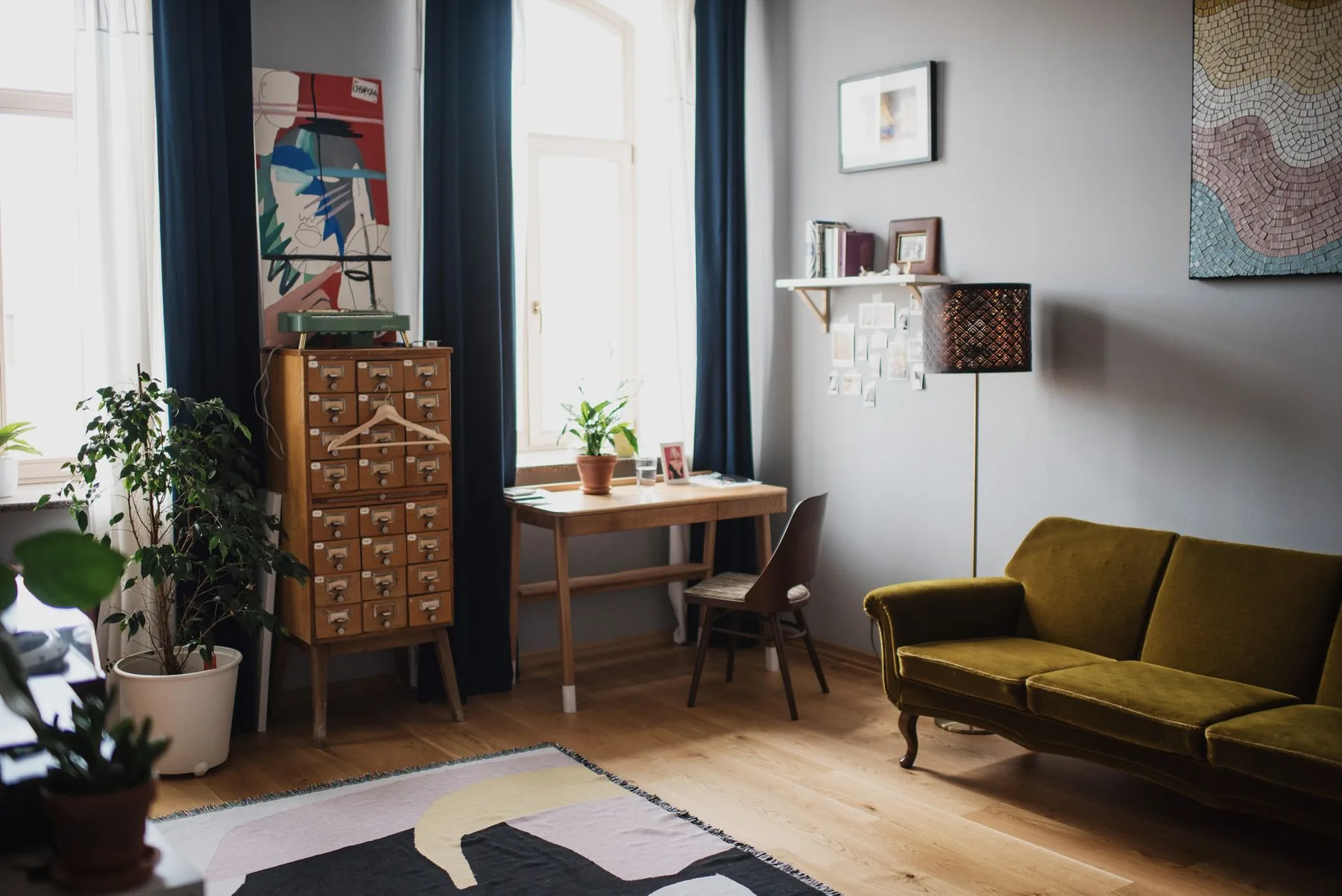 Apartment living room with vintage furniture and plants Apartment living room with vintage furniture and plants