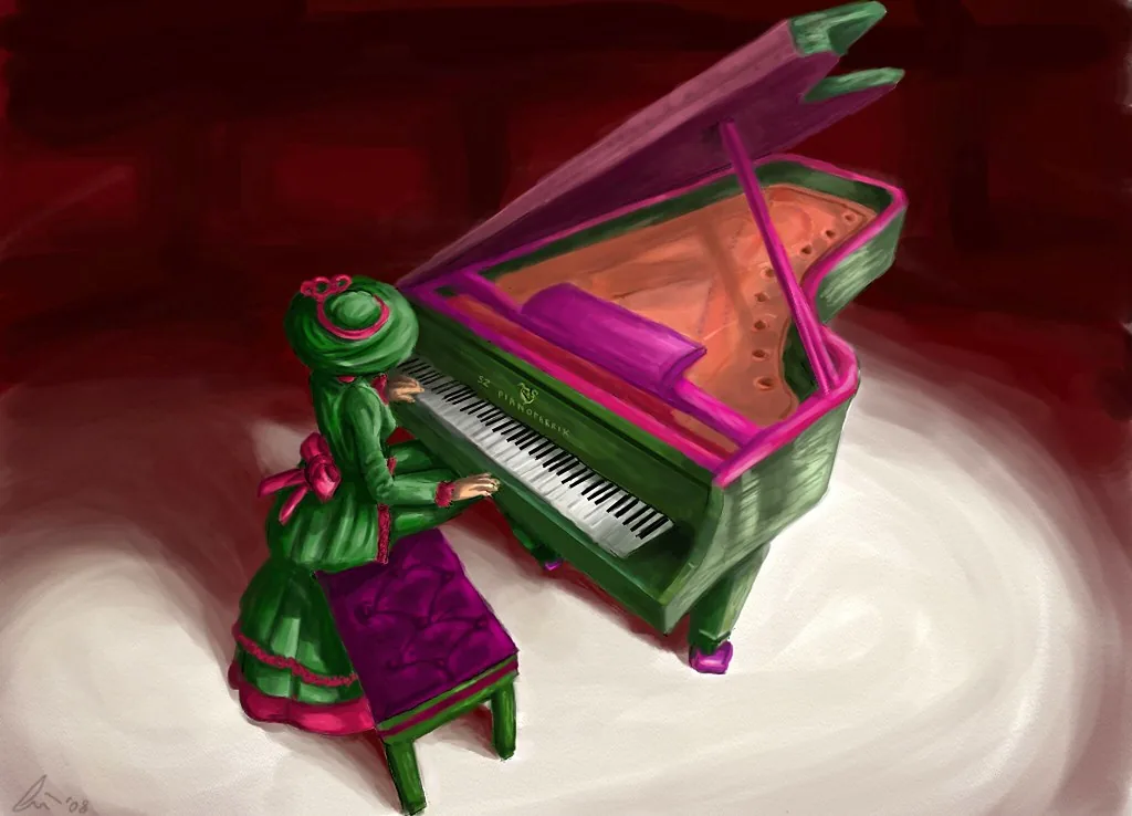 Illustration de pianiste au piano à queue Illustration de pianiste au piano à queue