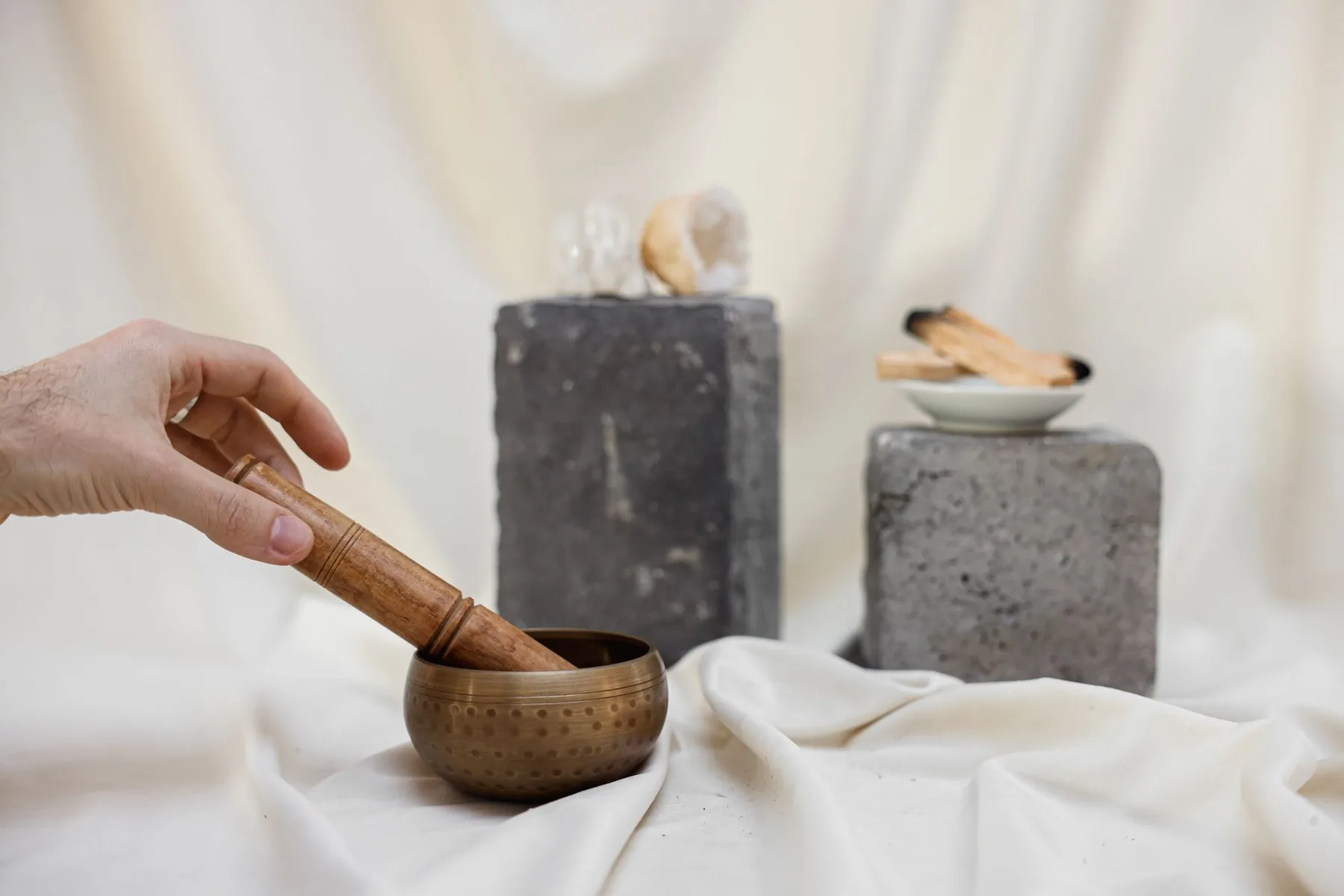 Tibetan singing bowl with a wooden mallet Tibetan singing bowl with a wooden mallet